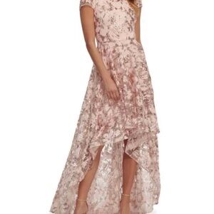 Eliza J Blush Floral Lace High-Low Dress